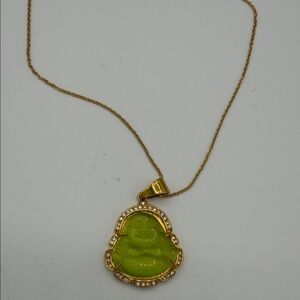 Gold and Green Buddha Pendant Necklace